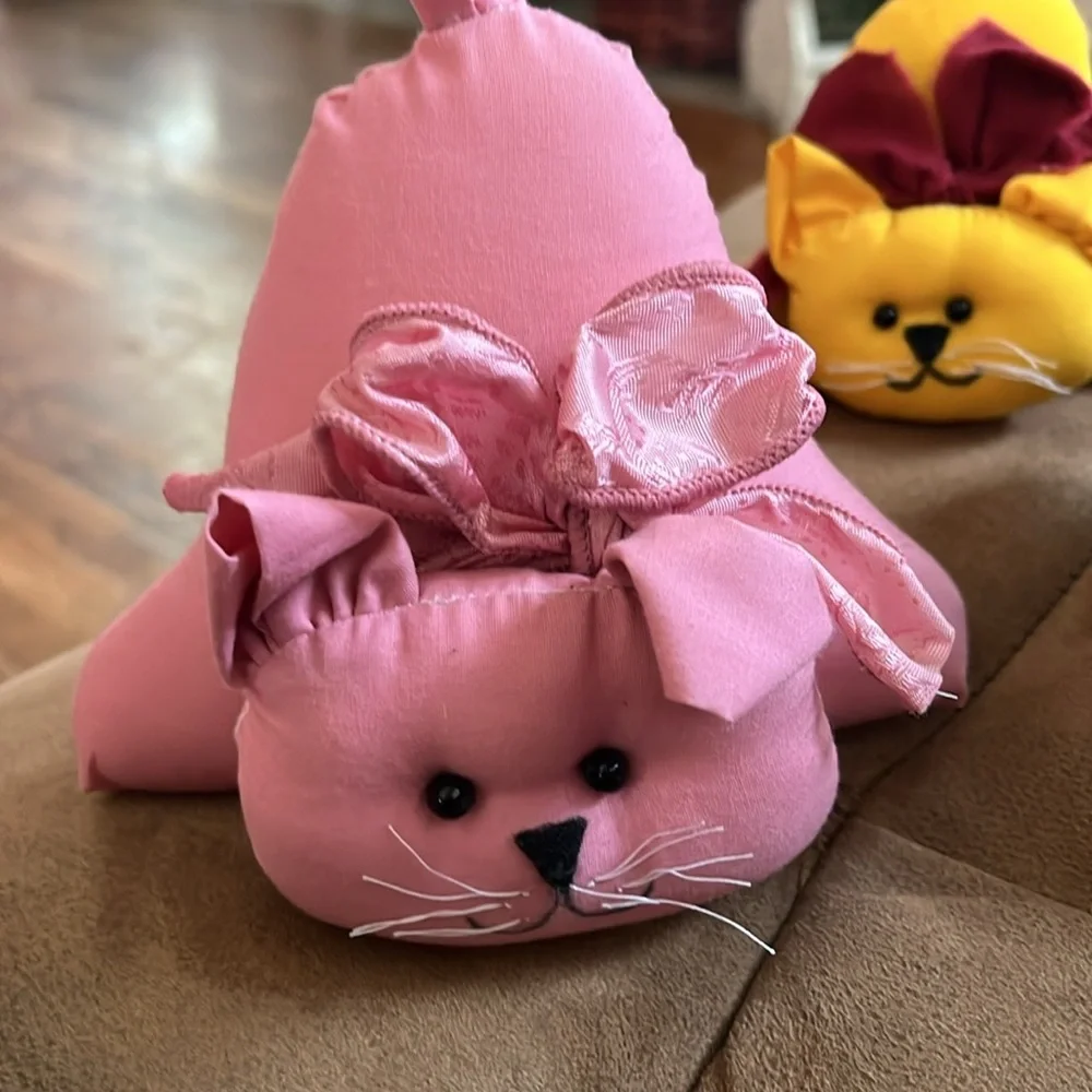 Three Handmade Vintage Fabric Stuffed Cats